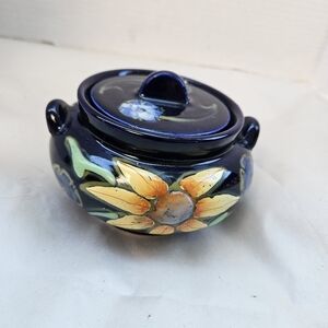 Vintage Japan Fine China Cobalt Blue Sunflower Sugar Bowl